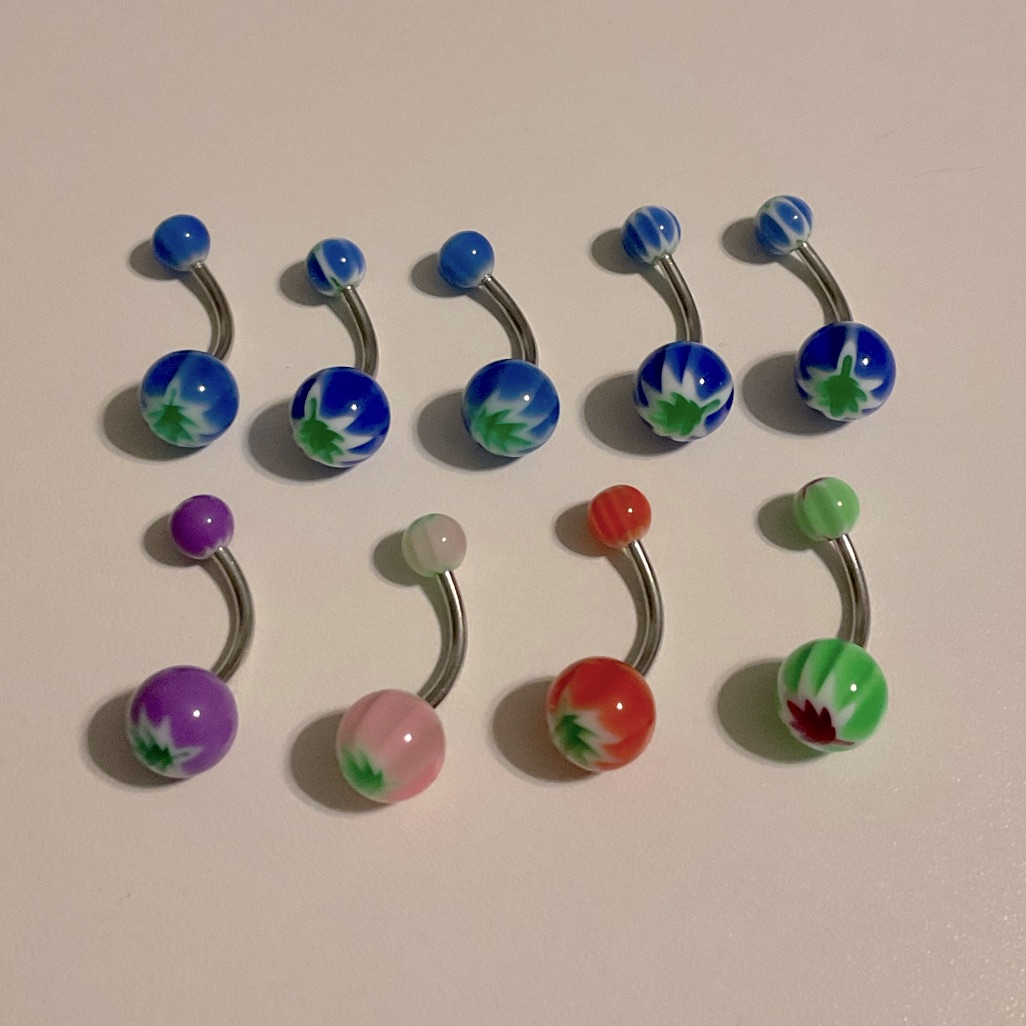 Set Of 9 Curved Barbell 14g Body Jewelry Leaf Design